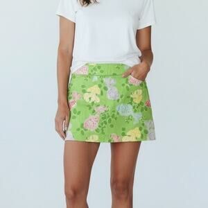 Bamboo Traders Green Tropical Print Mini Skort Side Zip Womens Medium